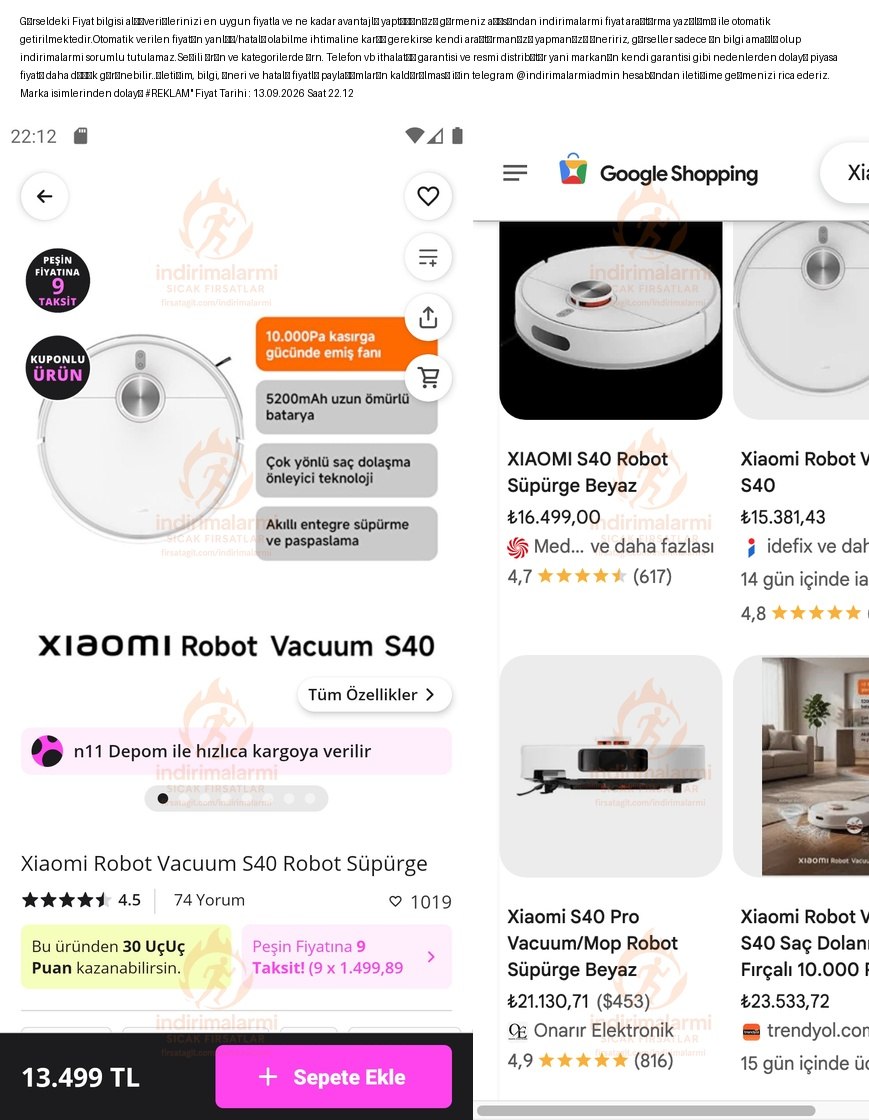 Xiaomi Robot Vacuum S40 Robot Süpürge