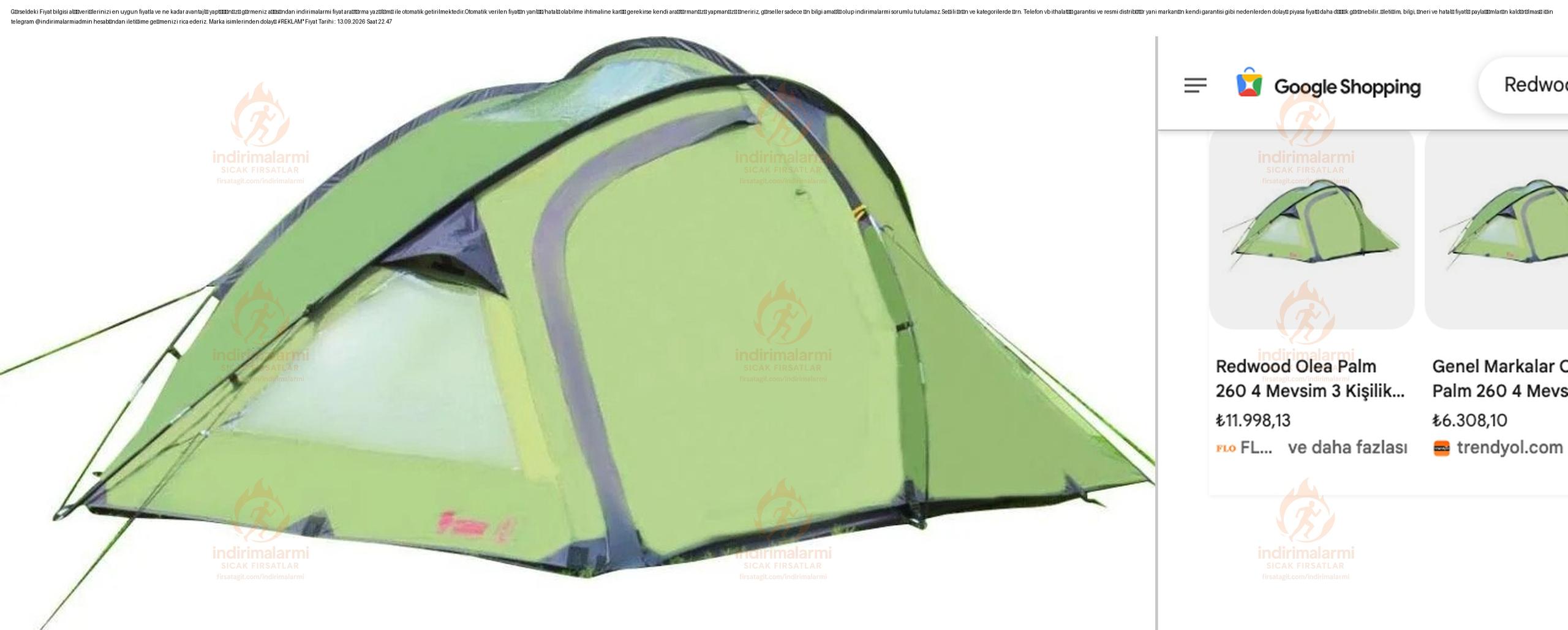 Redwood Olea Palm 260 4 Mevsim 3 Kişilik Kamp Çadırı