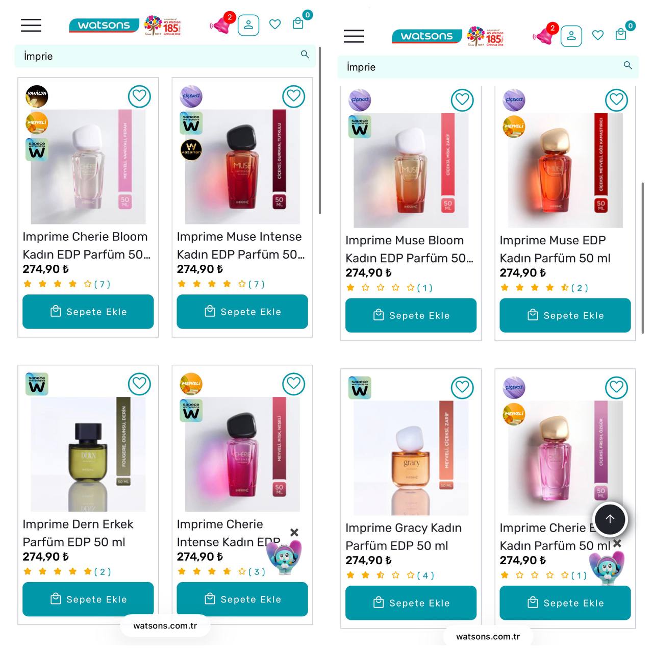 Imprime 50 Ml Edp Parfümler Tek Fiyat 274 TL, Watsons Online özel, Piyasası 2-3 …