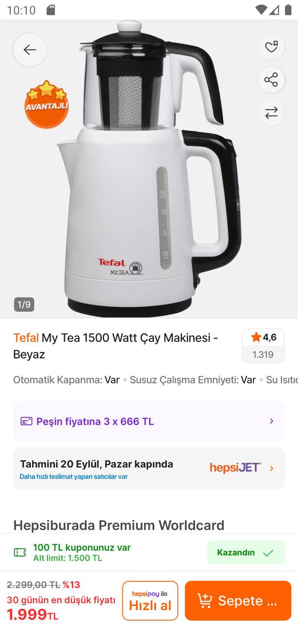 Tefal My Tea 1500 Watt Çay Makinesi – Beyaz