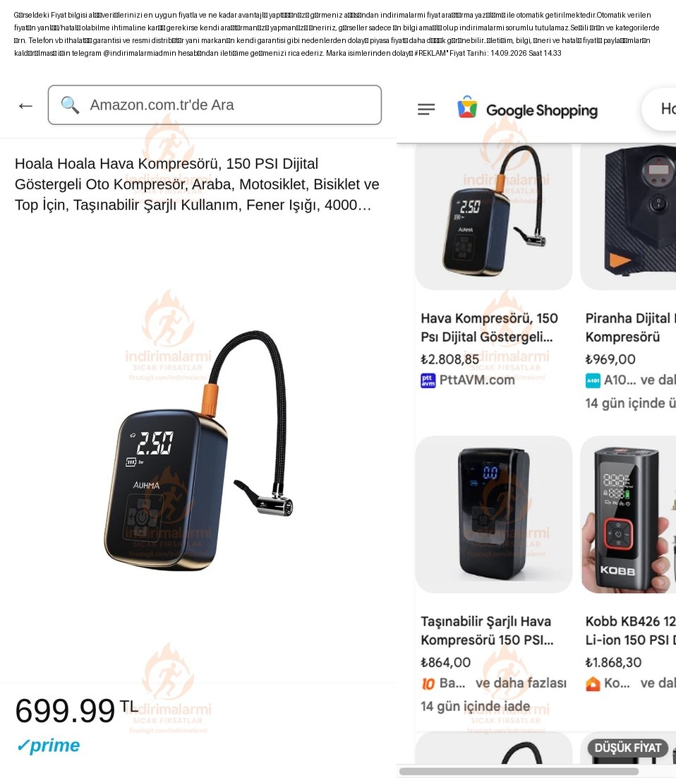 Hoala Hoala Hava Kompresörü, 150 PSI Dijital Göstergeli Oto Kompresör, Araba, Mo…