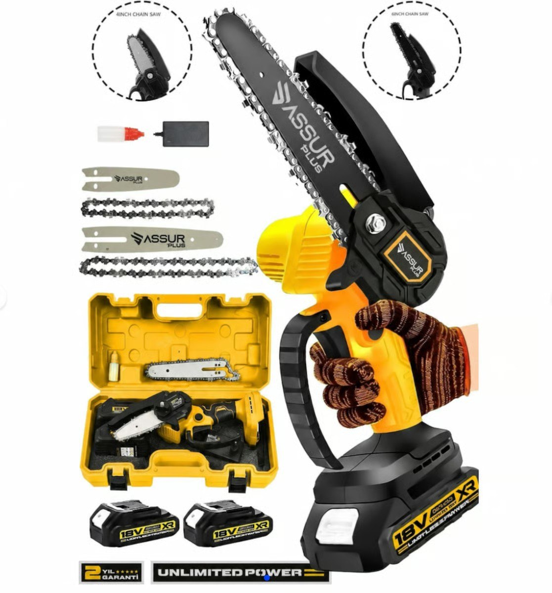 Assur Plus Profesonel Metal Dişli 18v 1.5ah Şarjlı Dal Budama Testeresi