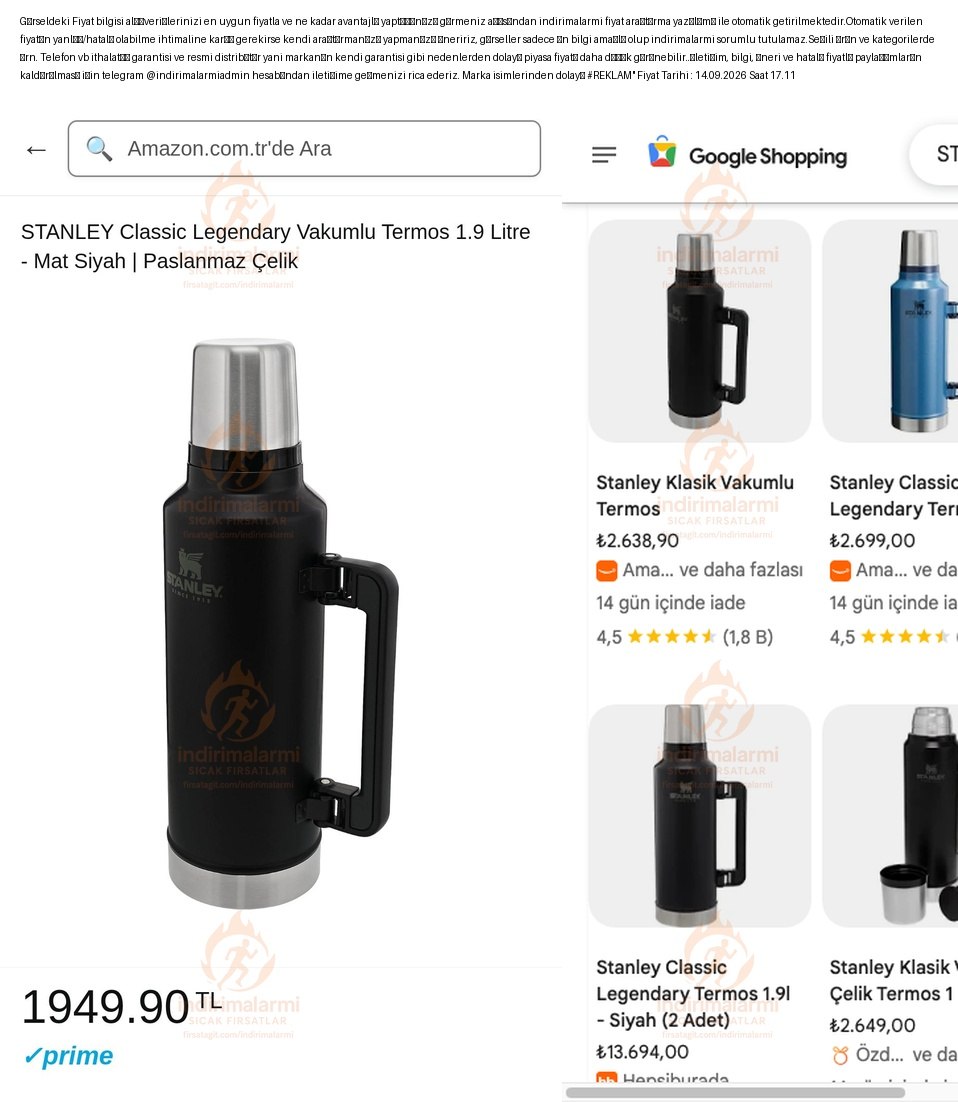 STANLEY Classic Legendary Vakumlu Termos 1.9 Litre – Mat Siyah Paslanmaz Çelik