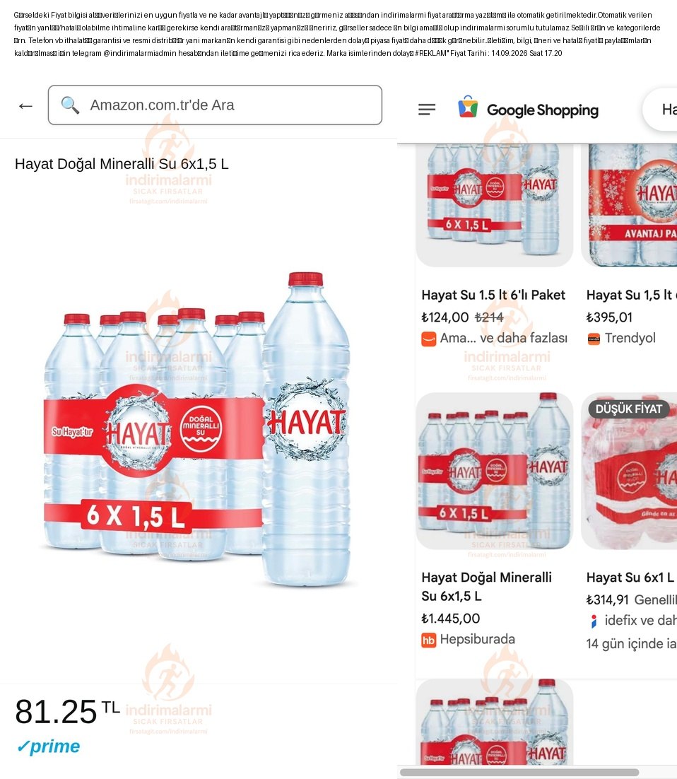 Hayat Doğal Mineralli Su 6×1,5 L