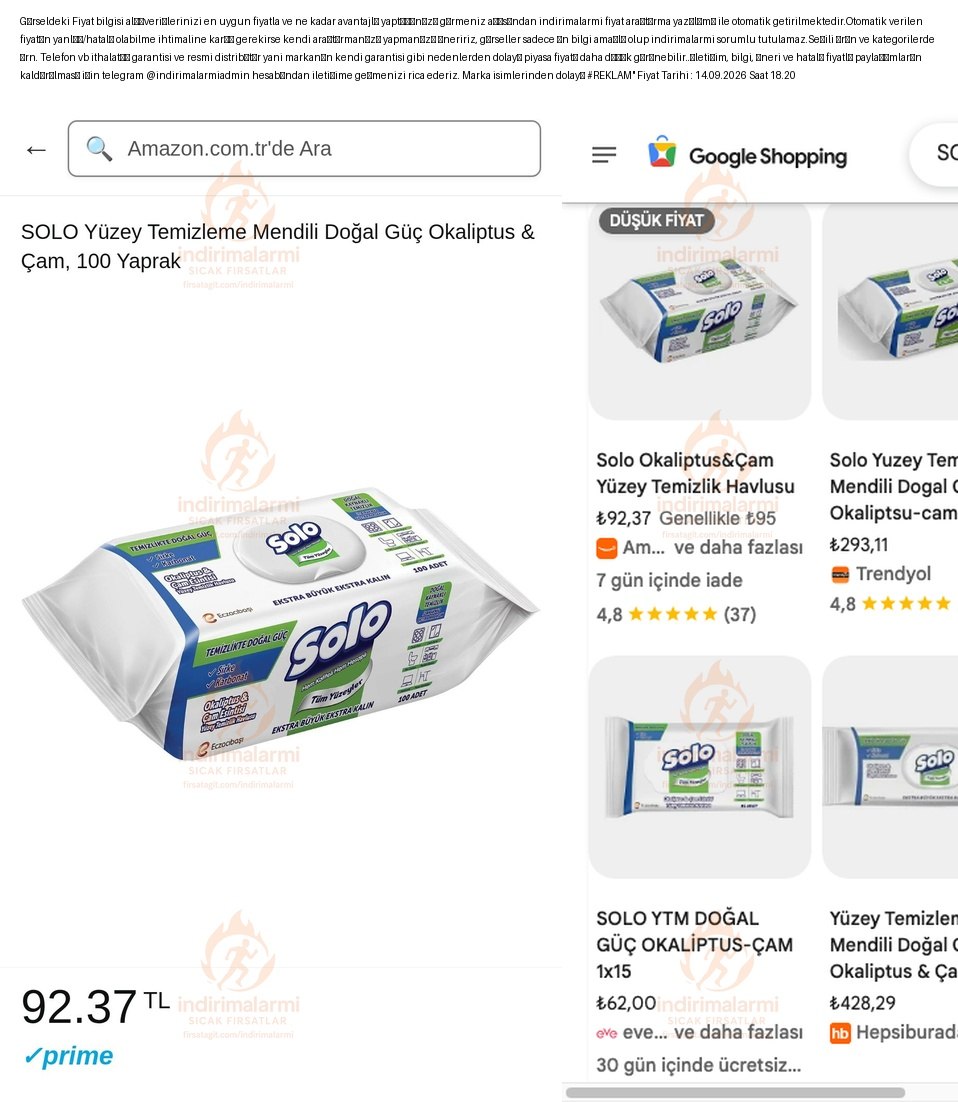 SOLO Yüzey Temizleme Mendili Doğal Güç Okaliptus Çam, 100 Yaprak