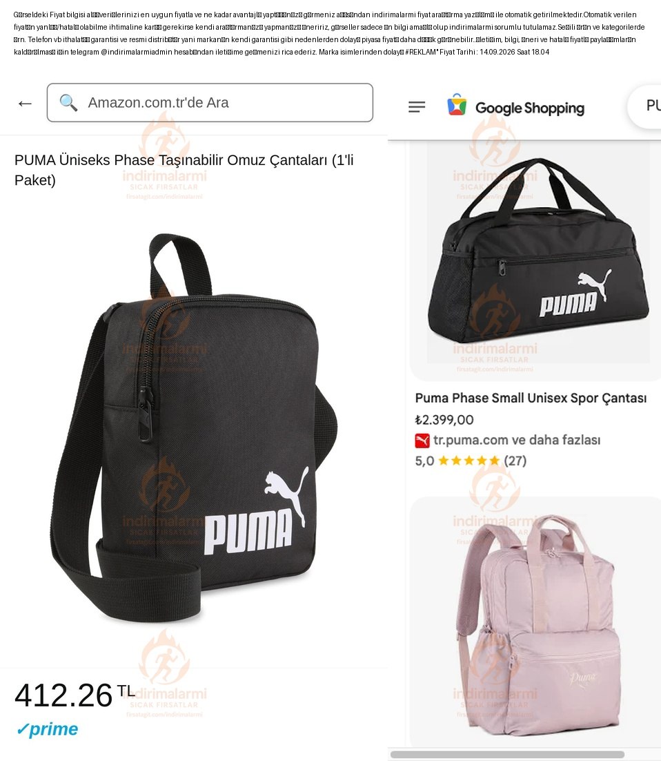 PUMA Üniseks Phase Taşınabilir Omuz Çantaları 1li Paket