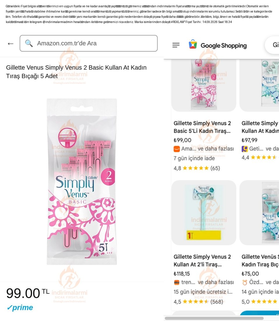 Gillette Venus Simply Venus 2 Basic Kullan At Kadın Tıraş Bıçağı 5 Adet
