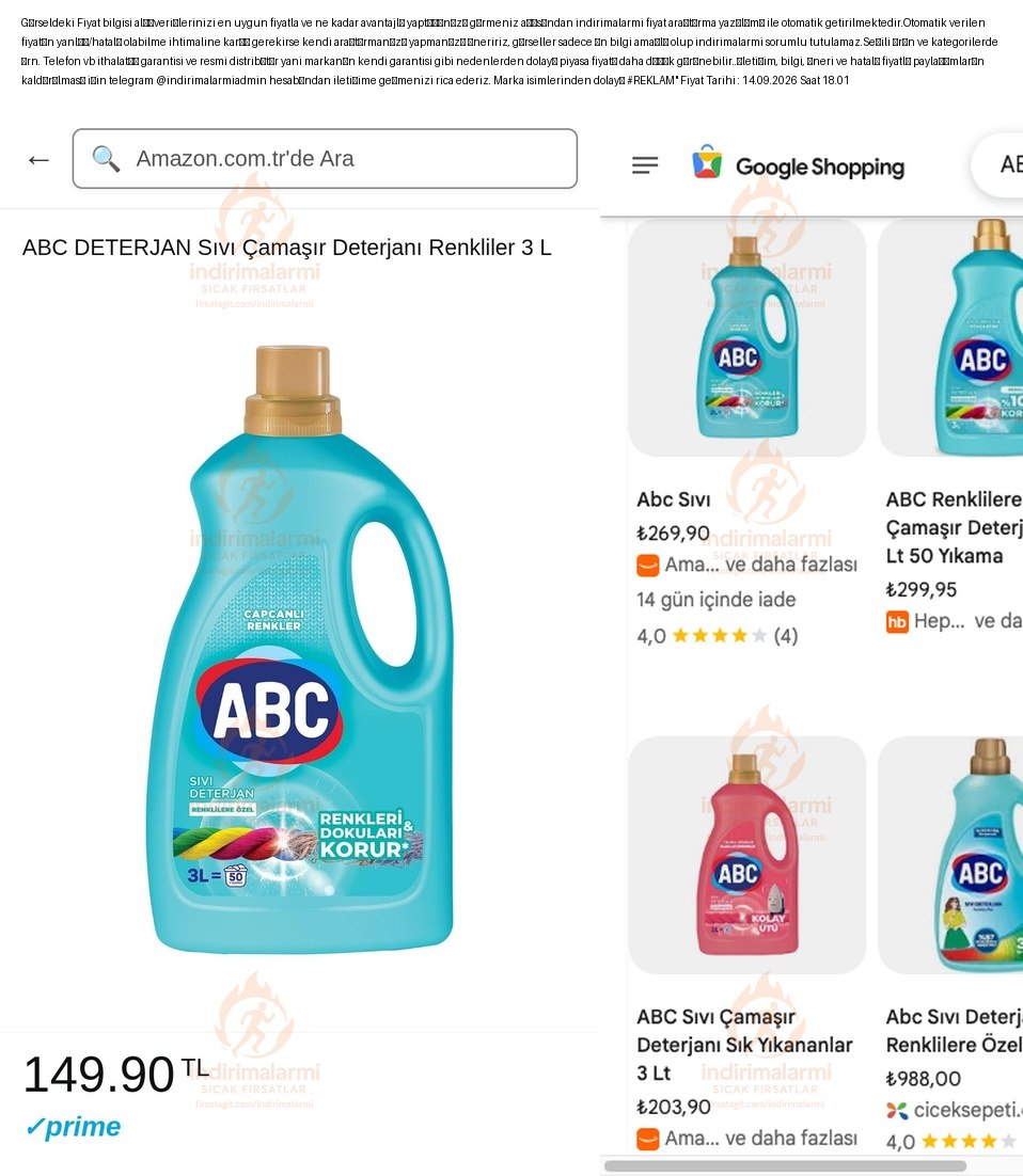 ABC DETERJAN Sıvı Çamaşır Deterjanı Renkliler 3 L