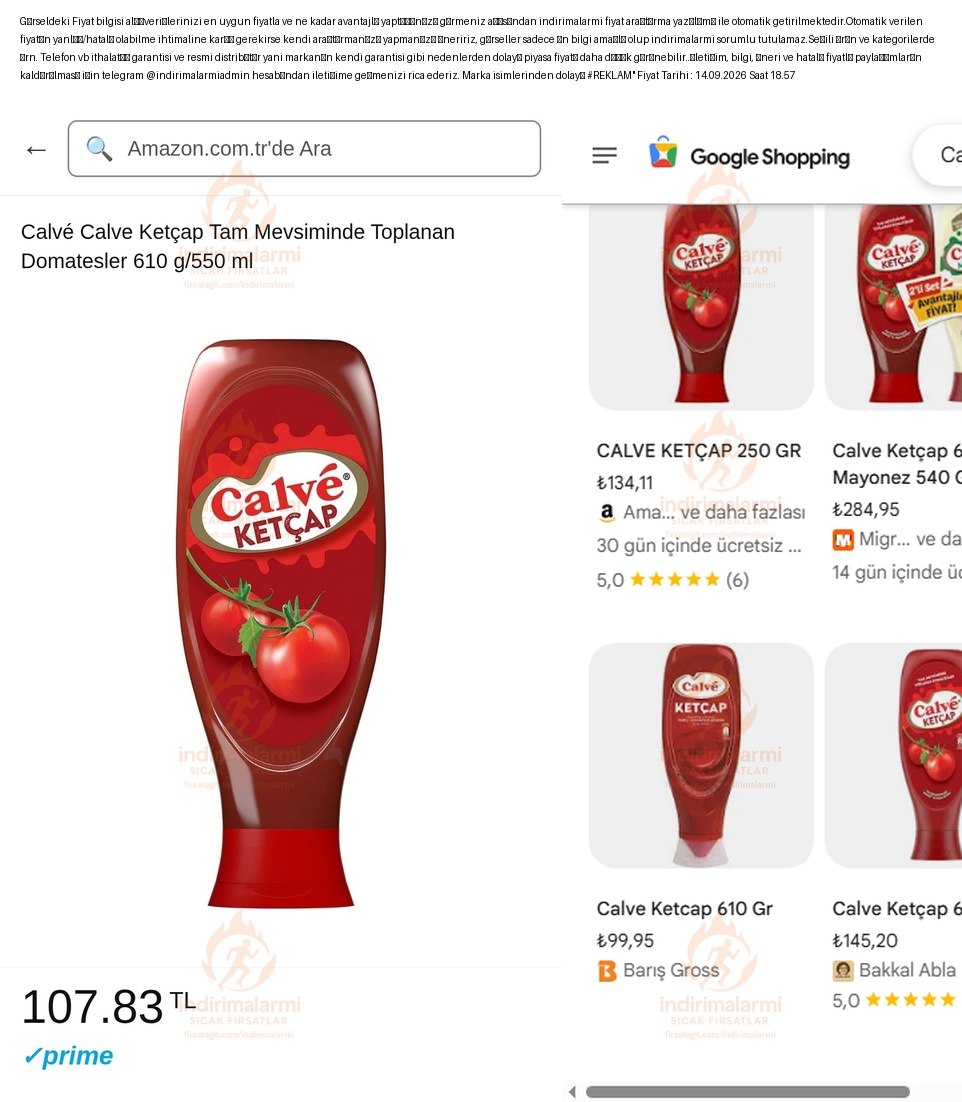 Calvé Calve Ketçap Tam Mevsiminde Toplanan Domatesler 610 g550 ml