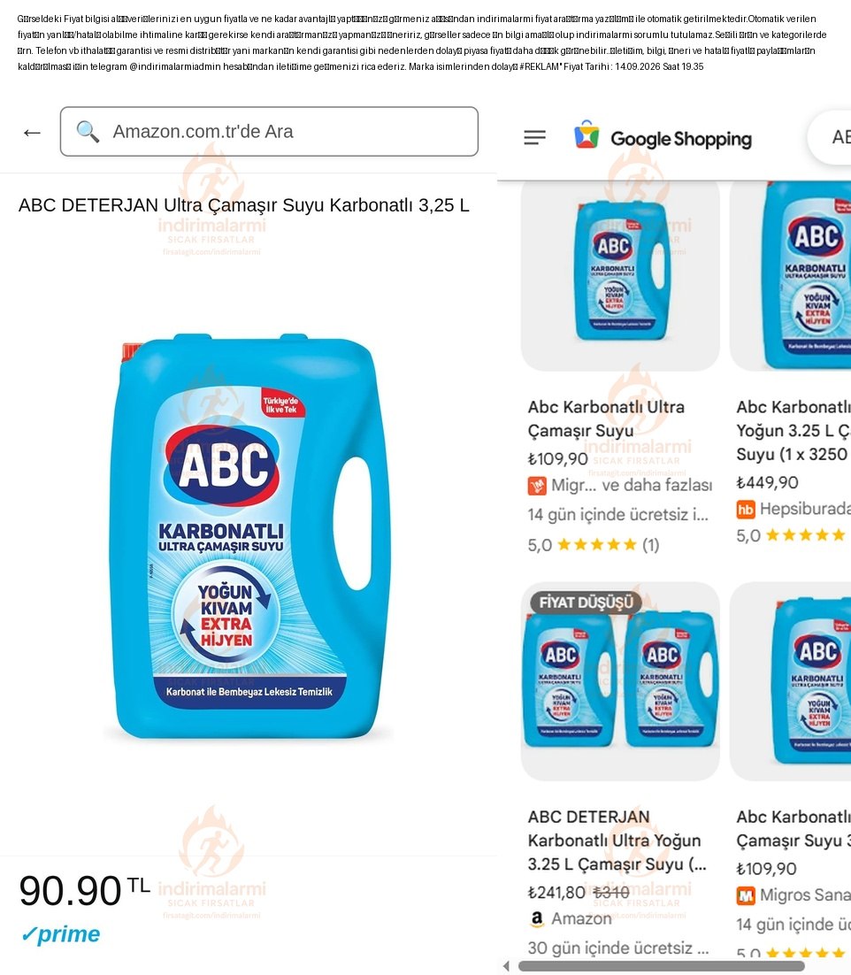 ABC DETERJAN Ultra Çamaşır Suyu Karbonatlı 3,25 L