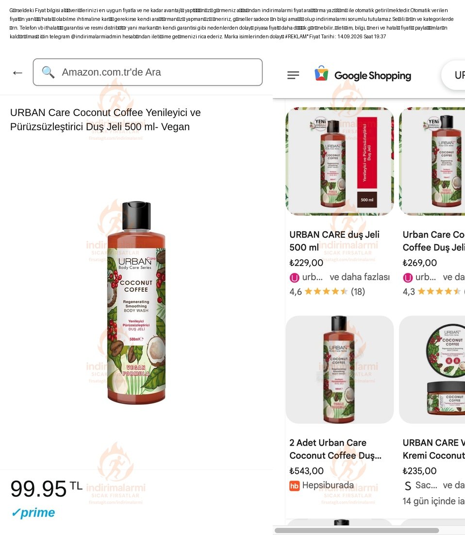 URBAN Care Coconut Coffee Yenileyici ve Pürüzsüzleştirici Duş Jeli 500 ml- Vegan