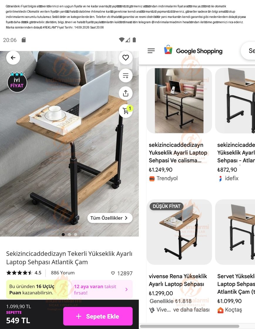 Sekizincicaddedizayn Tekerli Yükseklik Ayarlı Laptop Sehpası Atlantik Çam