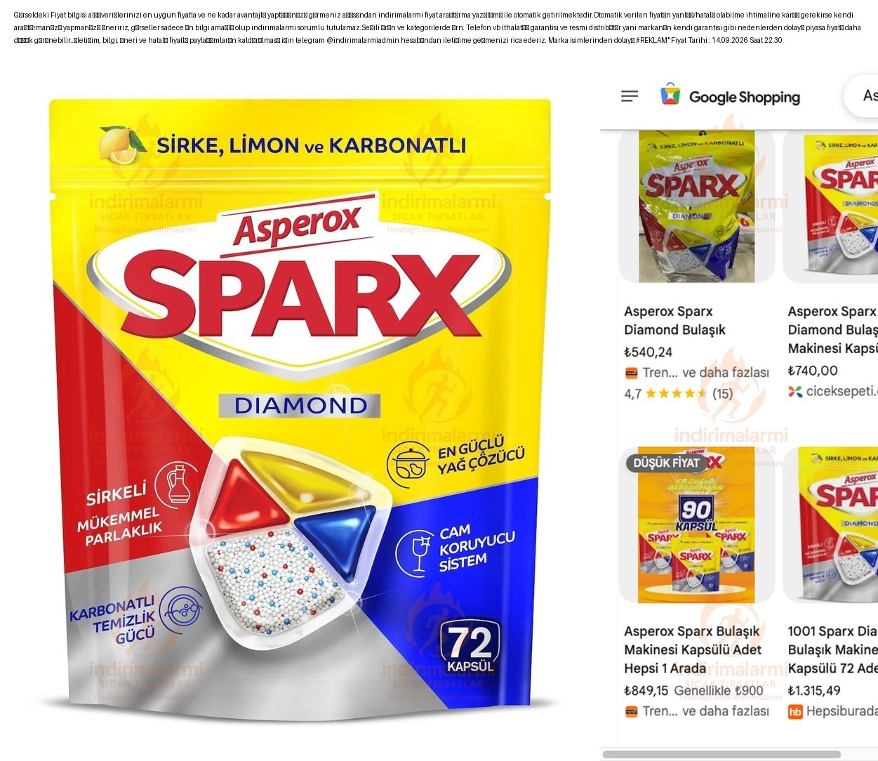 Asperox Sparx Diamond Bulaşık Makinesi Tableti 72li