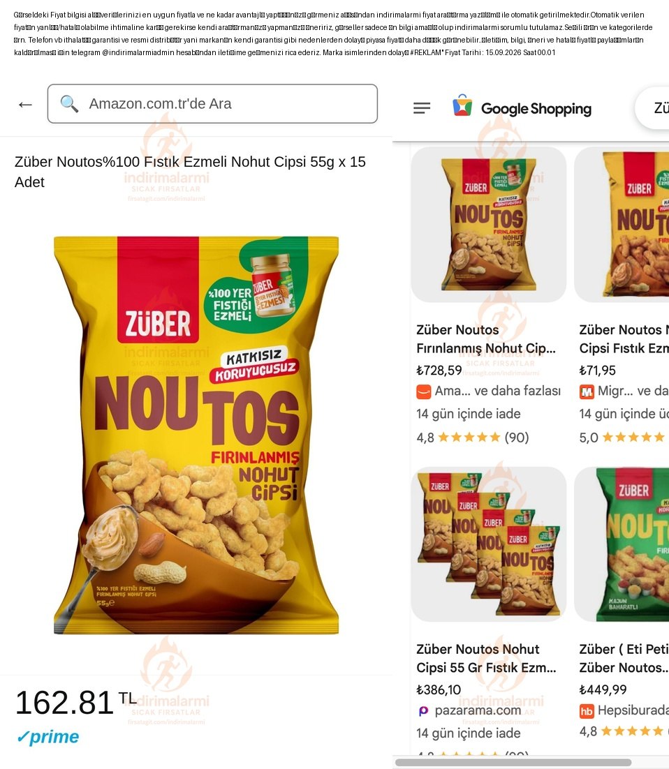 Züber Noutos%100 Fıstık Ezmeli Nohut Cipsi 55g x 15 Adet