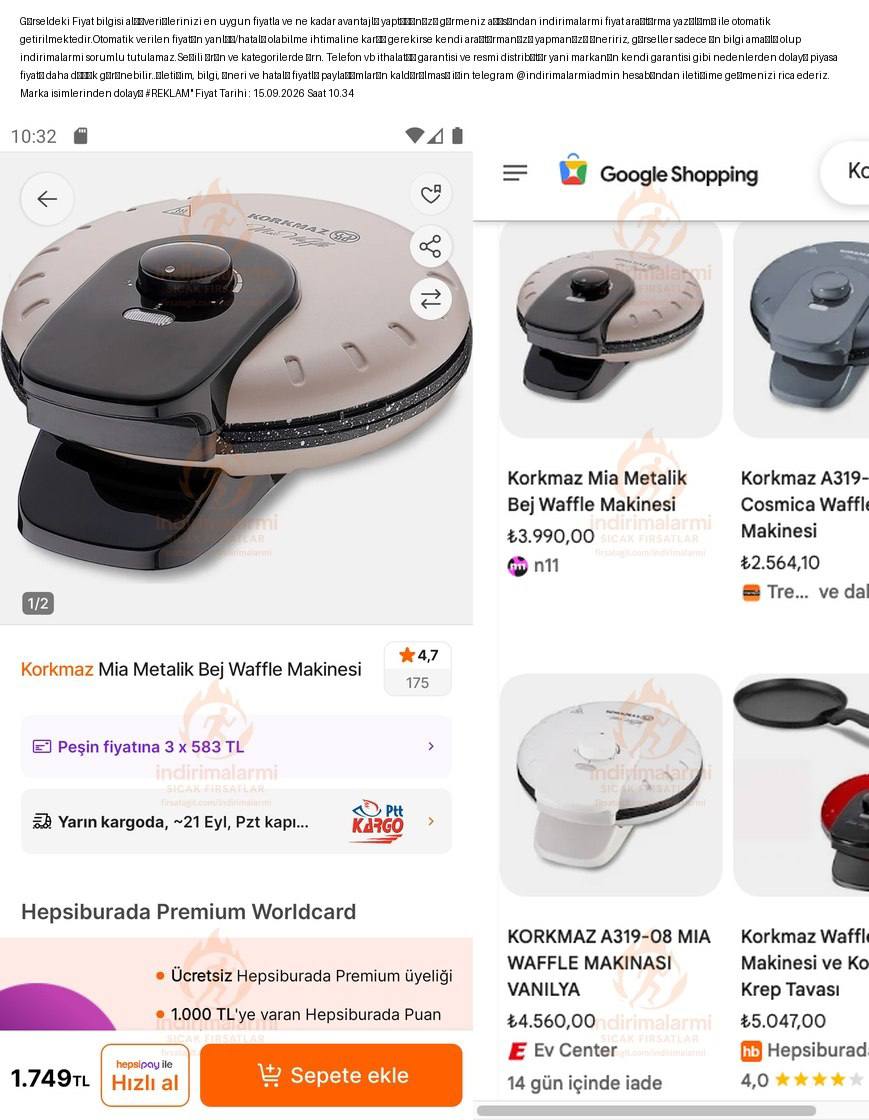 Korkmaz Mia Metalik Bej Waffle Makinesi