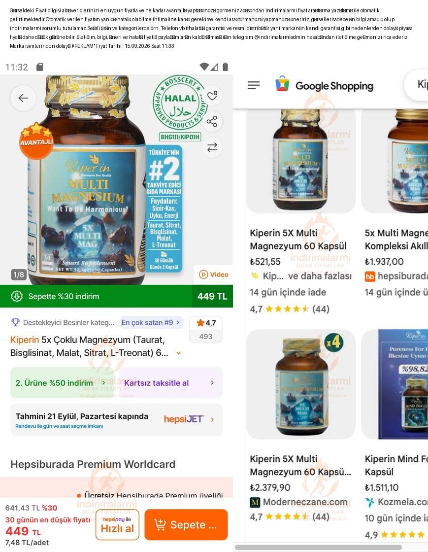Kiperin 5x Çoklu Magnezyum Taurat, Bisglisinat, Malat, Sitrat, L-Treonat 60 Kaps…