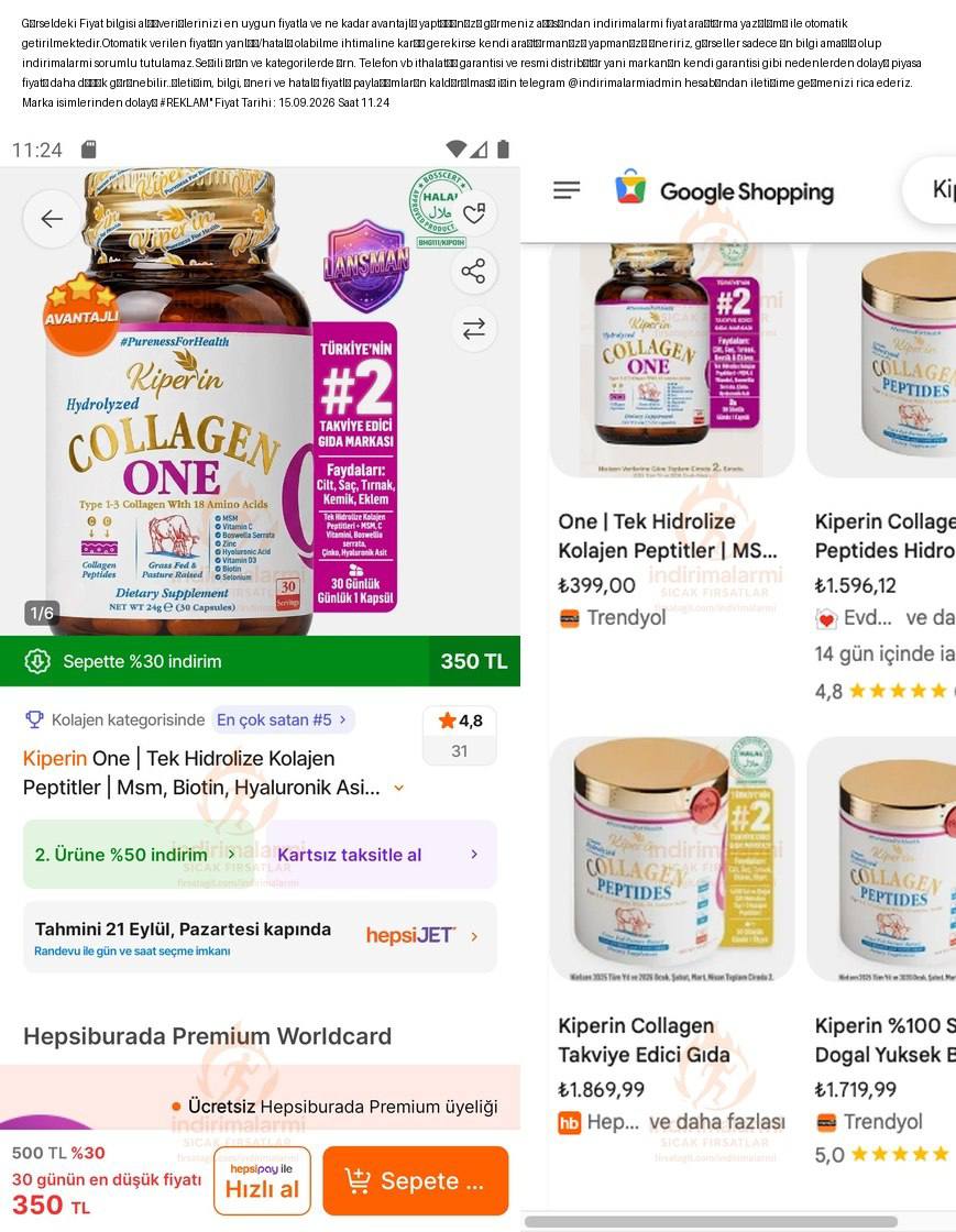Kiperin One Tek Hidrolize Kolajen Peptitler Msm, Biotin, Hyaluronik Asit, Seleny…