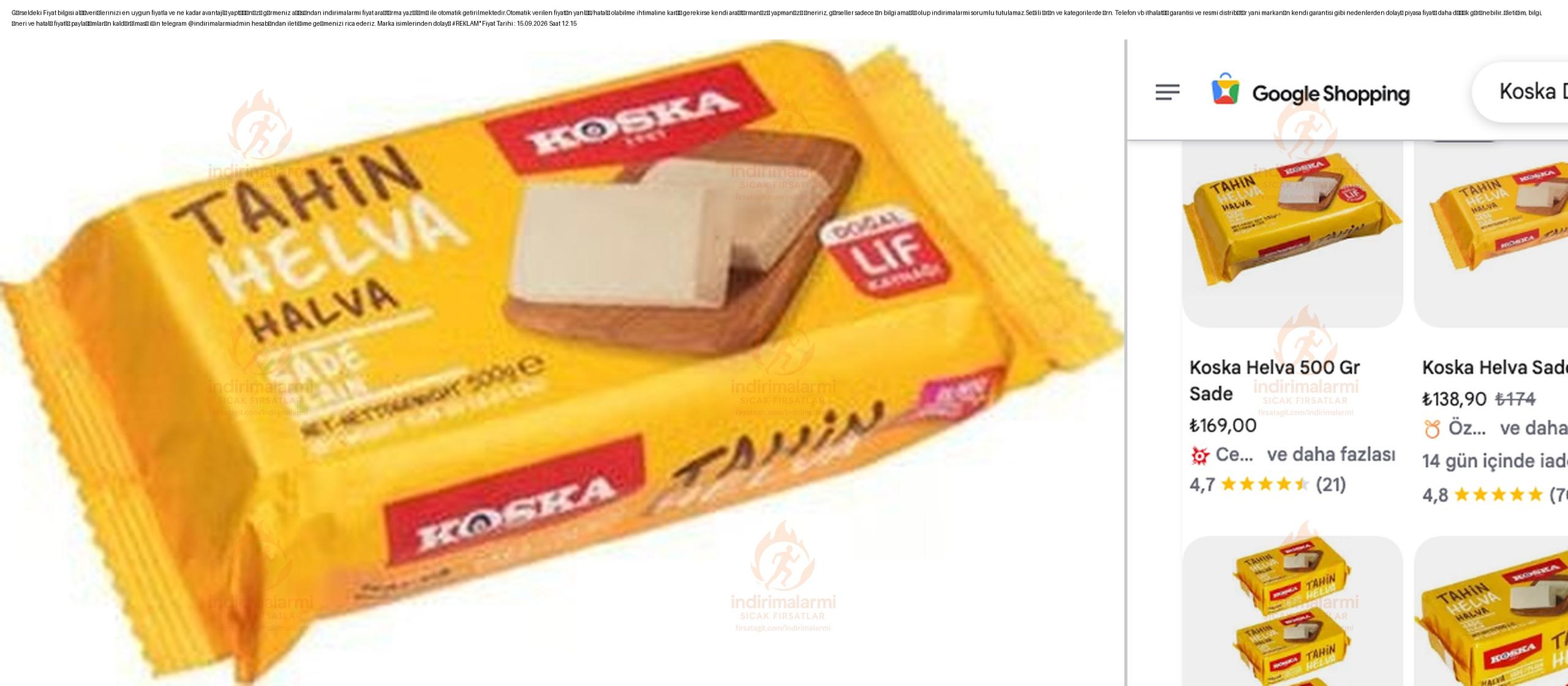 Koska Doğal Lif Kaynağı Sade Paket Tahin Helvası 500 gr