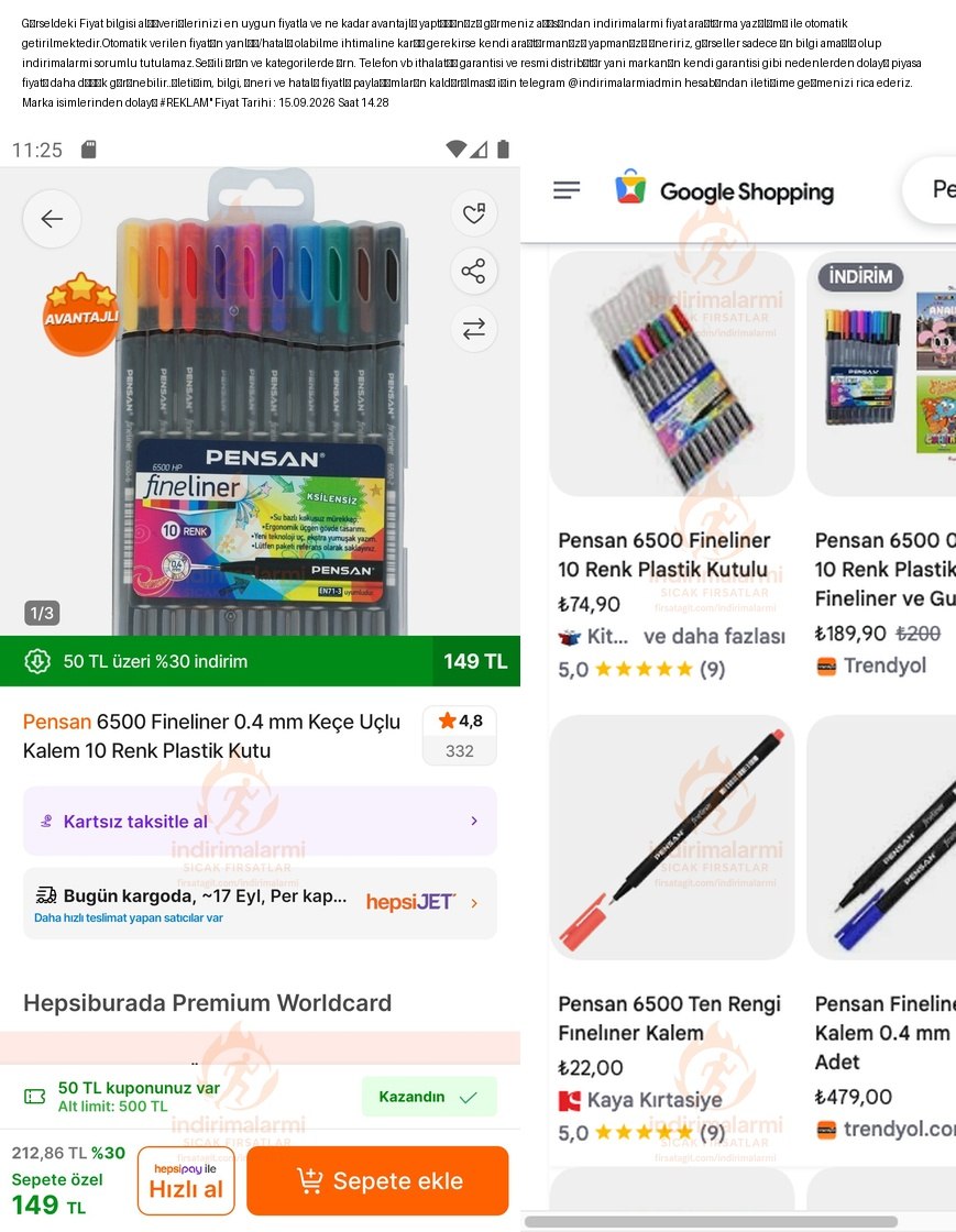 Pensan 6500 Fineliner 0.4 mm Keçe Uçlu Kalem 10 Renk Plastik Kutu