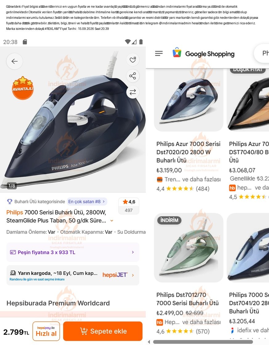 Philips 7000 Serisi Buharlı Ütü, 2800W, SteamGlide Plus Taban, 50 gdk Sürekli Bu…