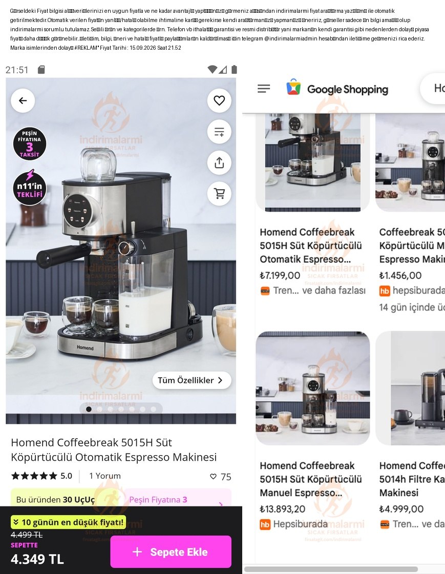 Homend Coffeebreak 5015H Süt Köpürtücülü Otomatik Espresso Makinesi