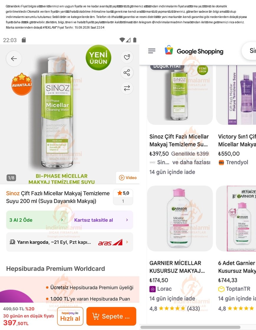 Sinoz Çift Fazlı Micellar Makyaj Temizleme Suyu 200 ml Suya Dayanıklı Makyaj
