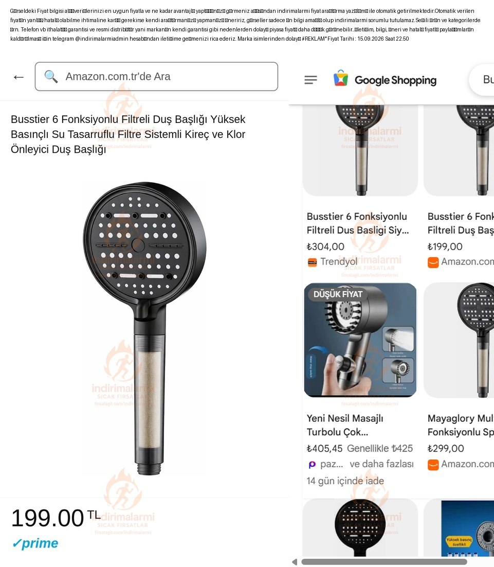 Busstier 6 Fonksiyonlu Filtreli Duş Başlığı Yüksek Basınçlı Su Tasarruflu Filtre…