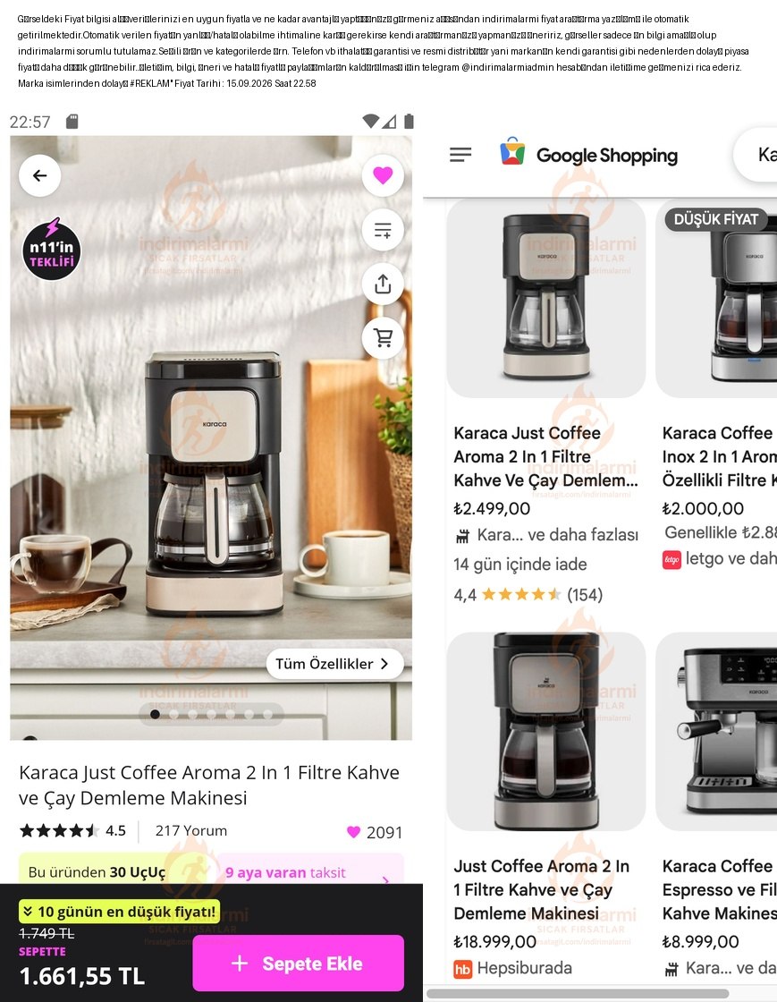 Karaca Just Coffee Aroma 2 In 1 Filtre Kahve ve Çay Demleme Makinesi