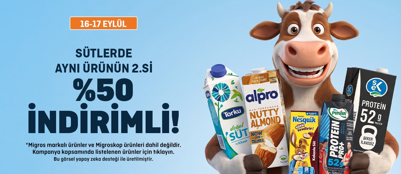 Sütlerde aynı ürünün 2.si %50 indirimli!
