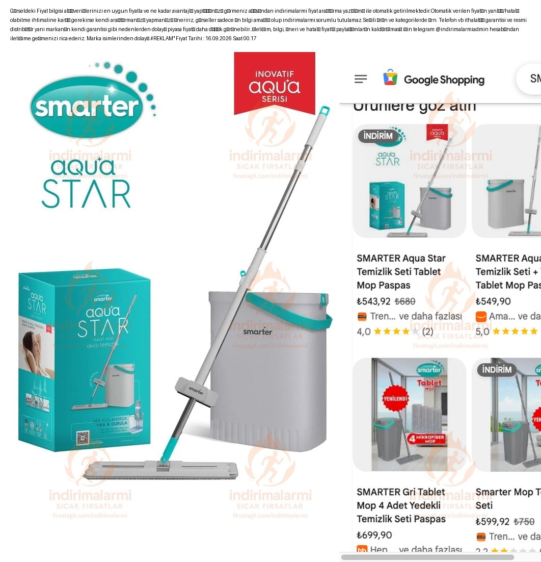 SMARTER Aqua Star Temizlik Seti Tablet Mop Paspas