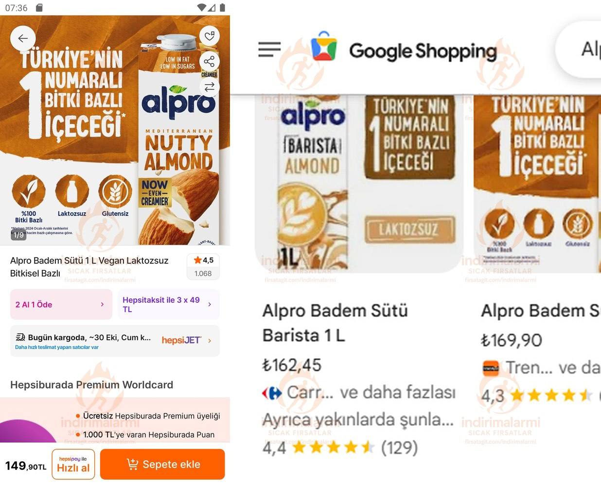 Alpro Badem Sütü 1 L Vegan Laktozsuz Bitkisel Bazlı