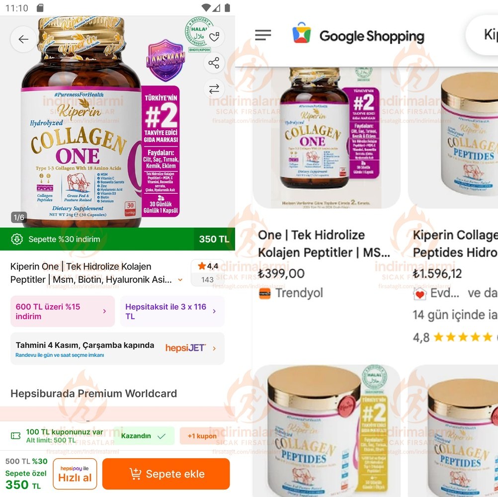Kiperin One Tek Hidrolize Kolajen Peptitler Msm, Biotin, Hyaluronik Asit, Seleny…