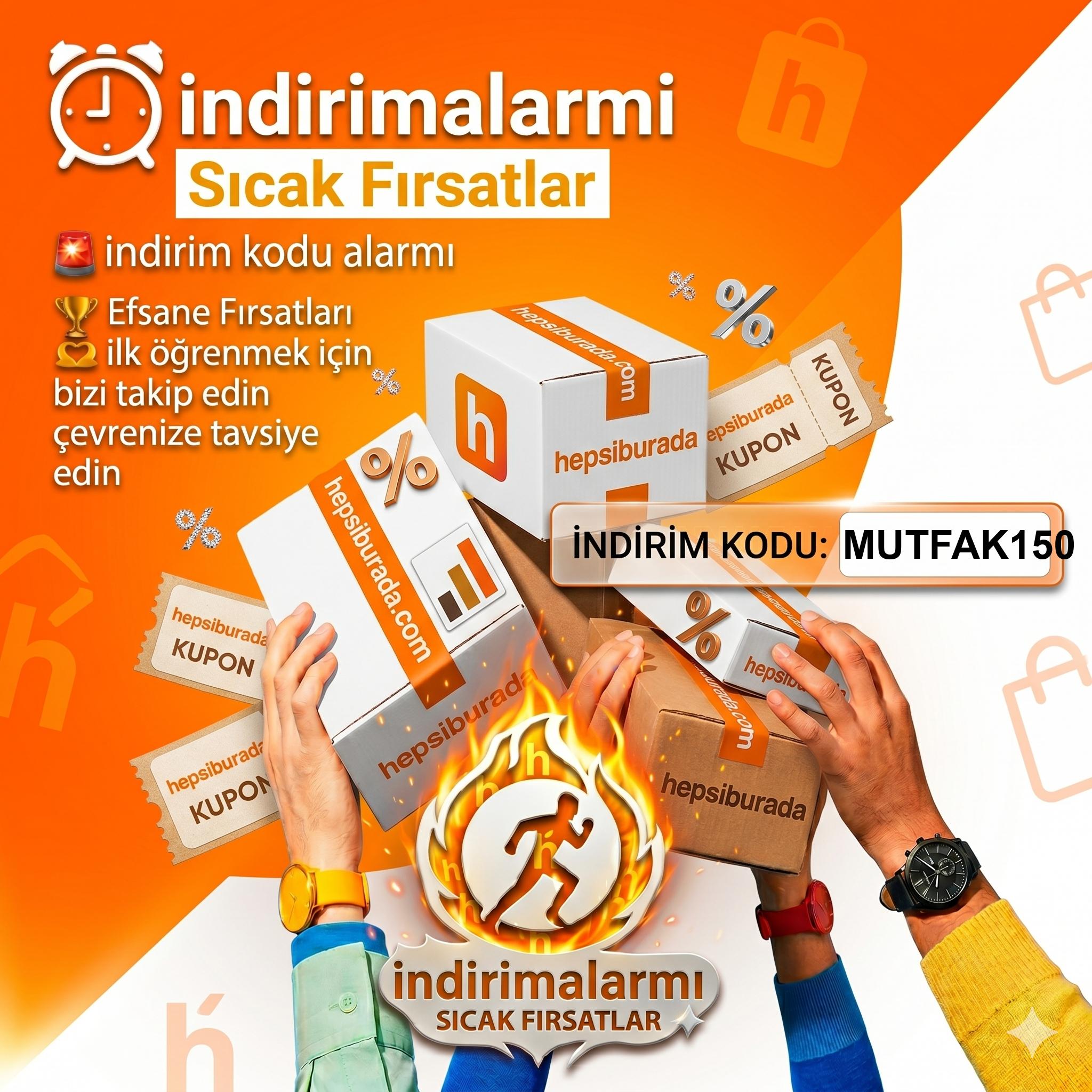 MUTFAK150 koduyla Hepsiburadada Züccaciye Kategorisinde 750 TL ve üzeri 150 TL i…