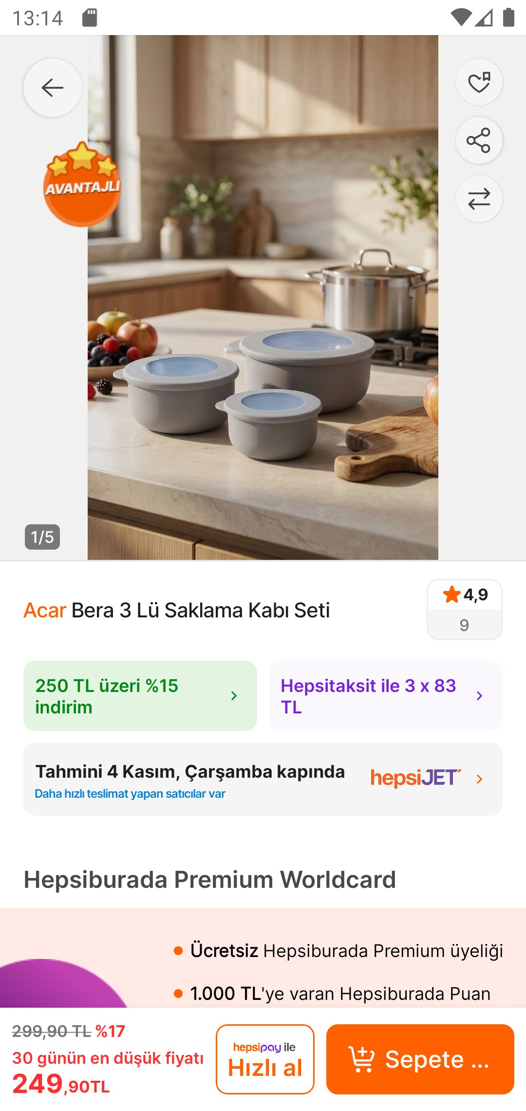 Acar Bera 3 Lü Saklama Kabı Seti