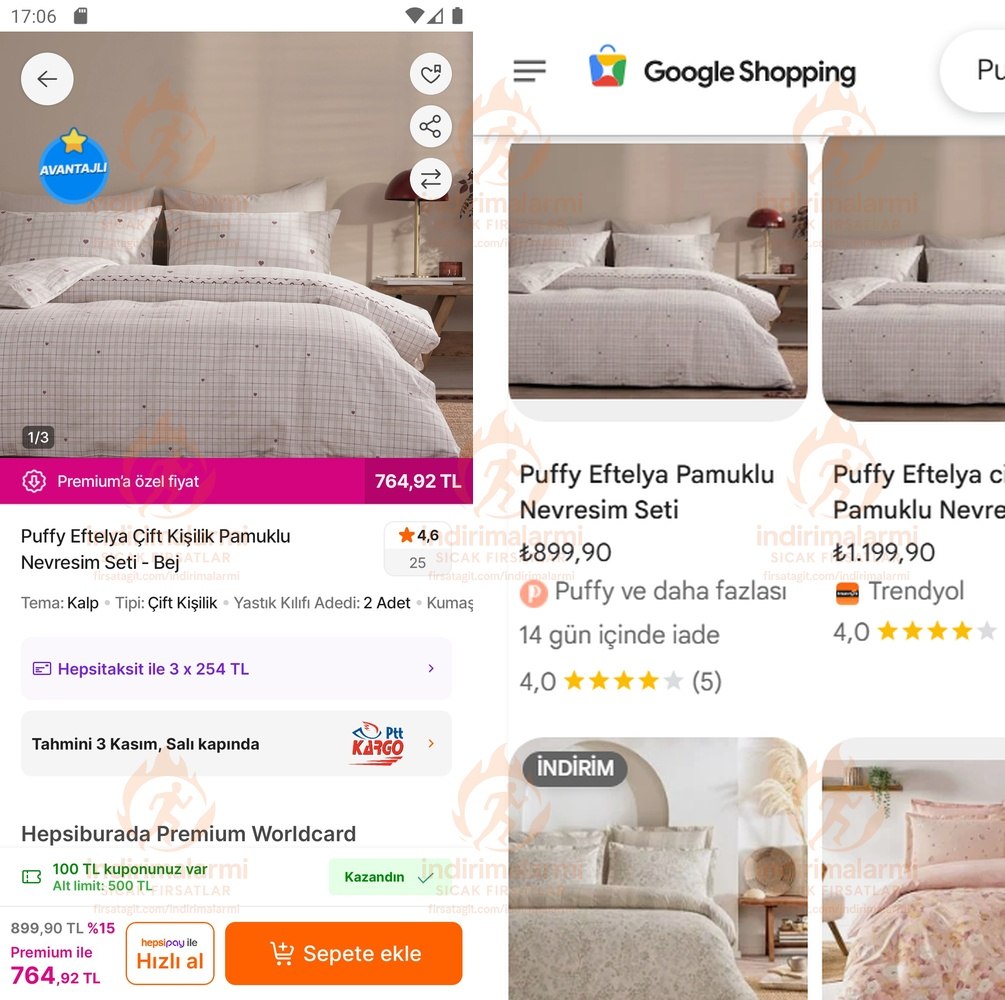 Puffy Eftelya Çift Kişilik Pamuklu Nevresim Seti – Bej