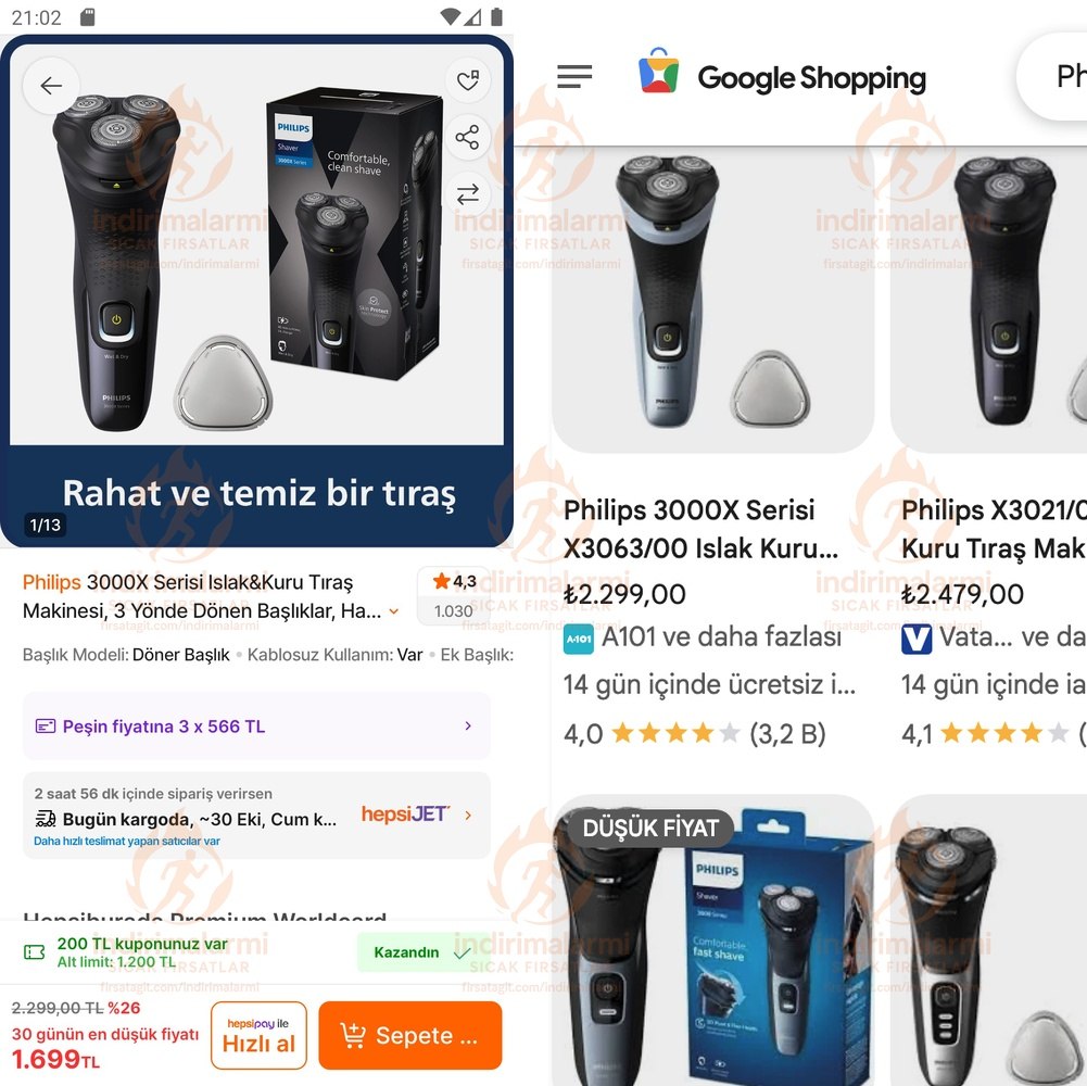 Philips 3000X Serisi IslakKuru Tıraş Makinesi, 3 Yönde Dönen Başlıklar, Hassas D…