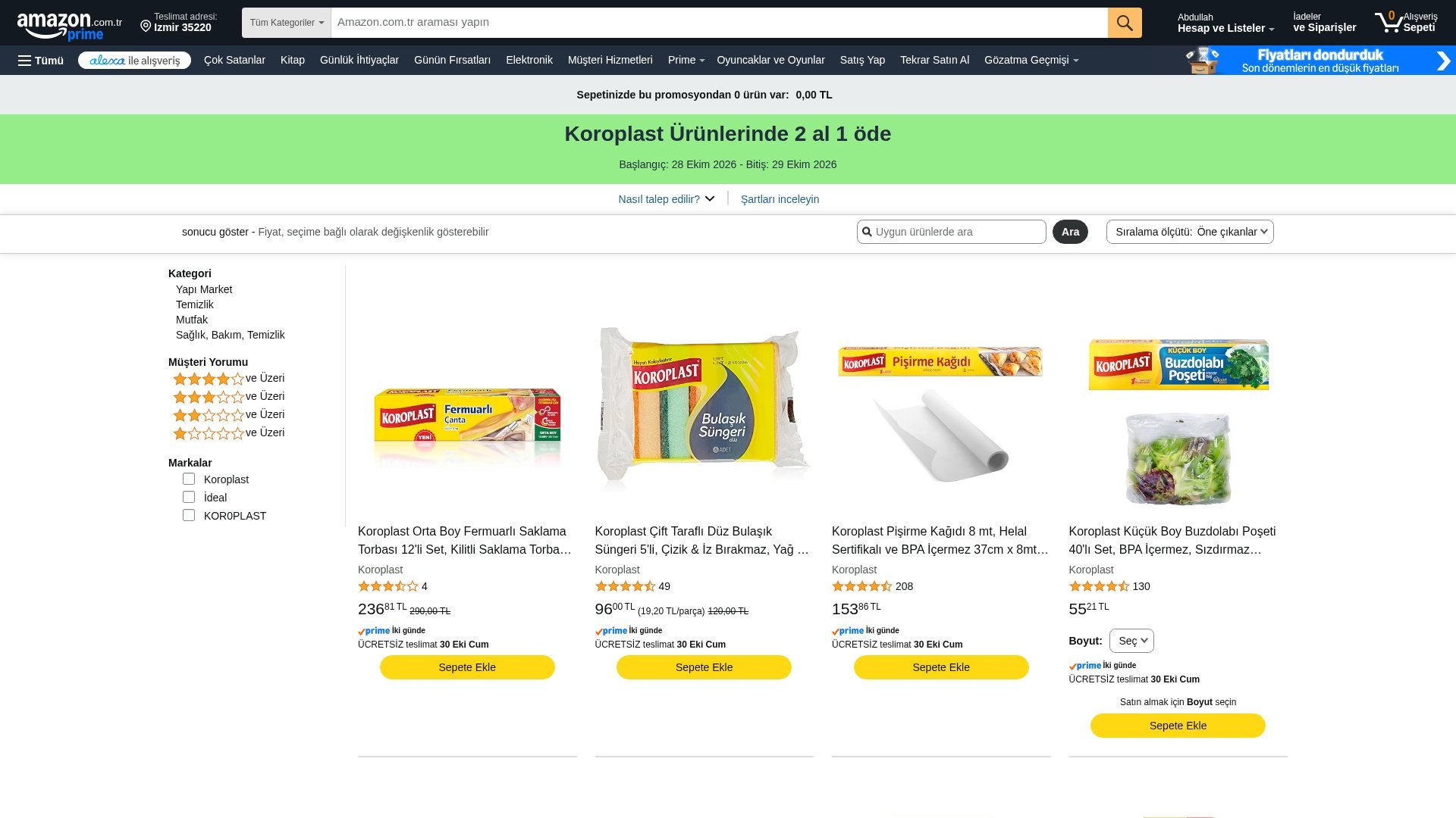 Amazonda Koroplast Ürünlerinde 2 al 1 öde