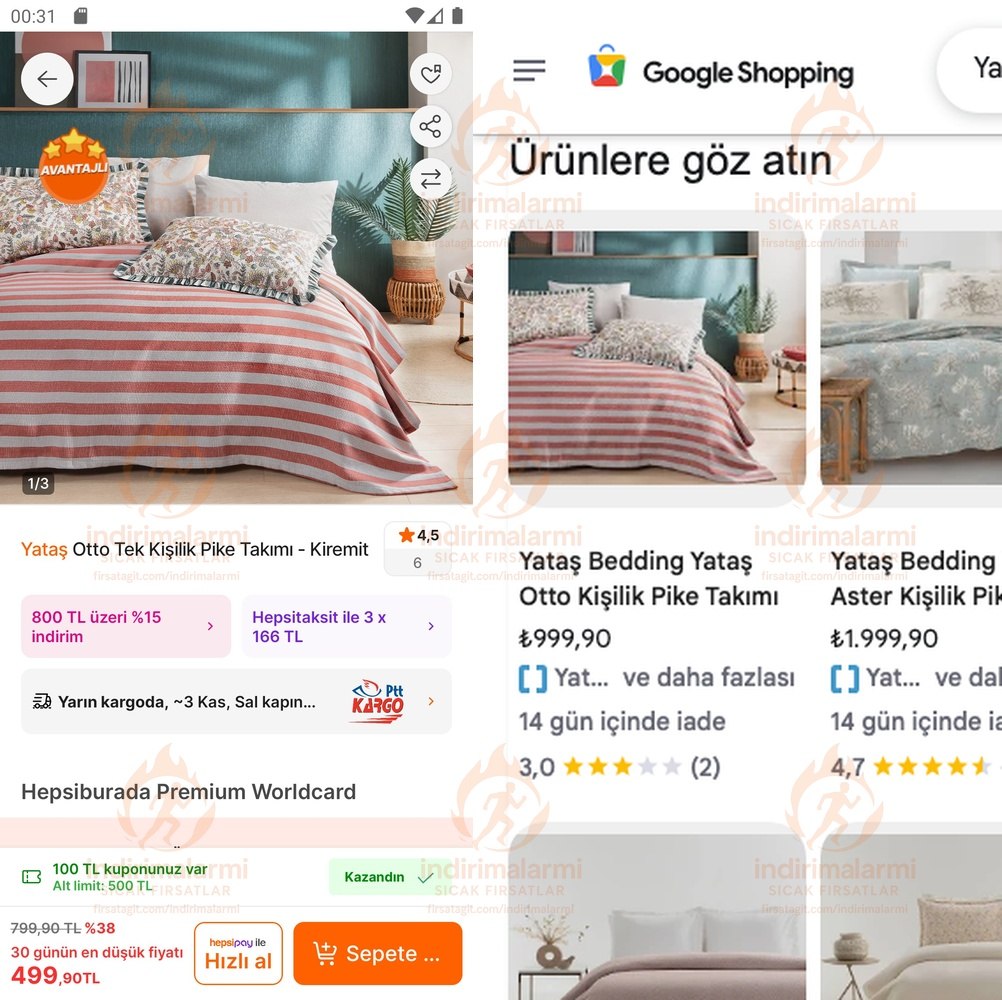 Yataş Otto Tek Kişilik Pike Takımı – Kiremit