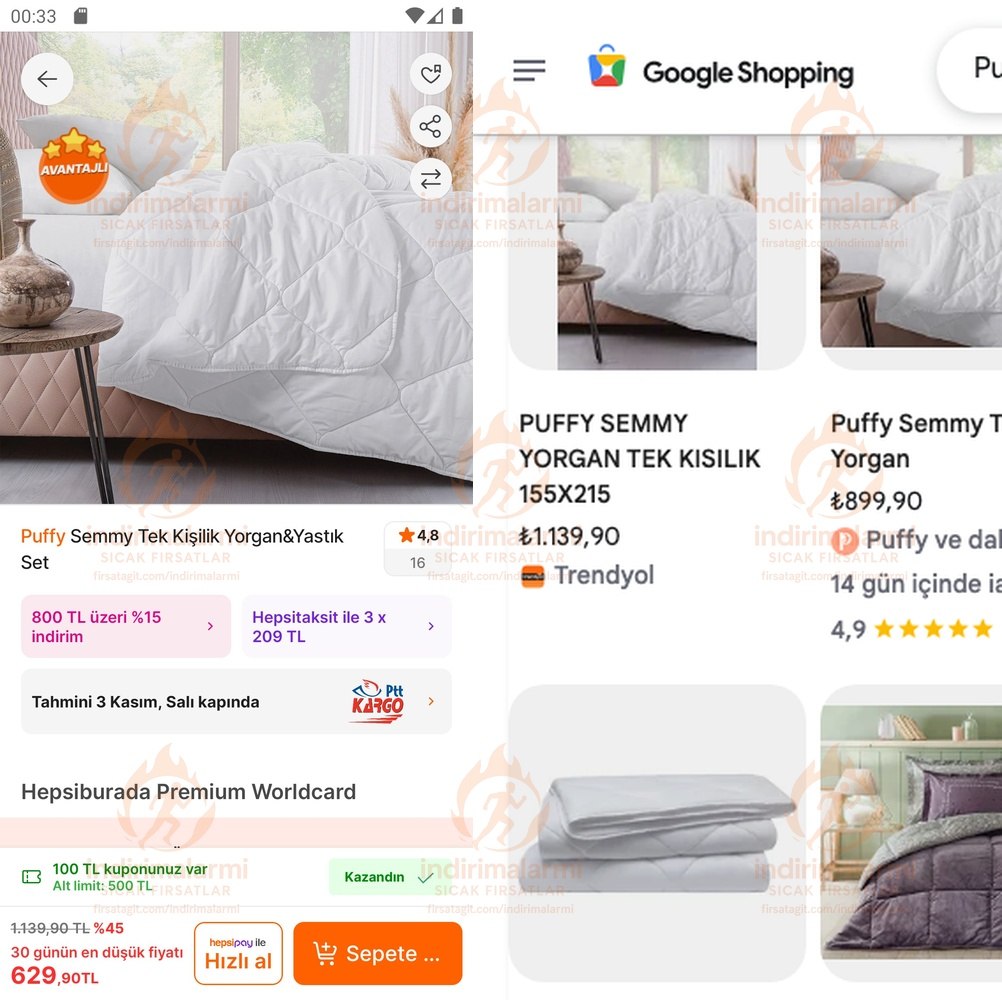 Puffy Semmy Tek Kişilik YorganYastık Set