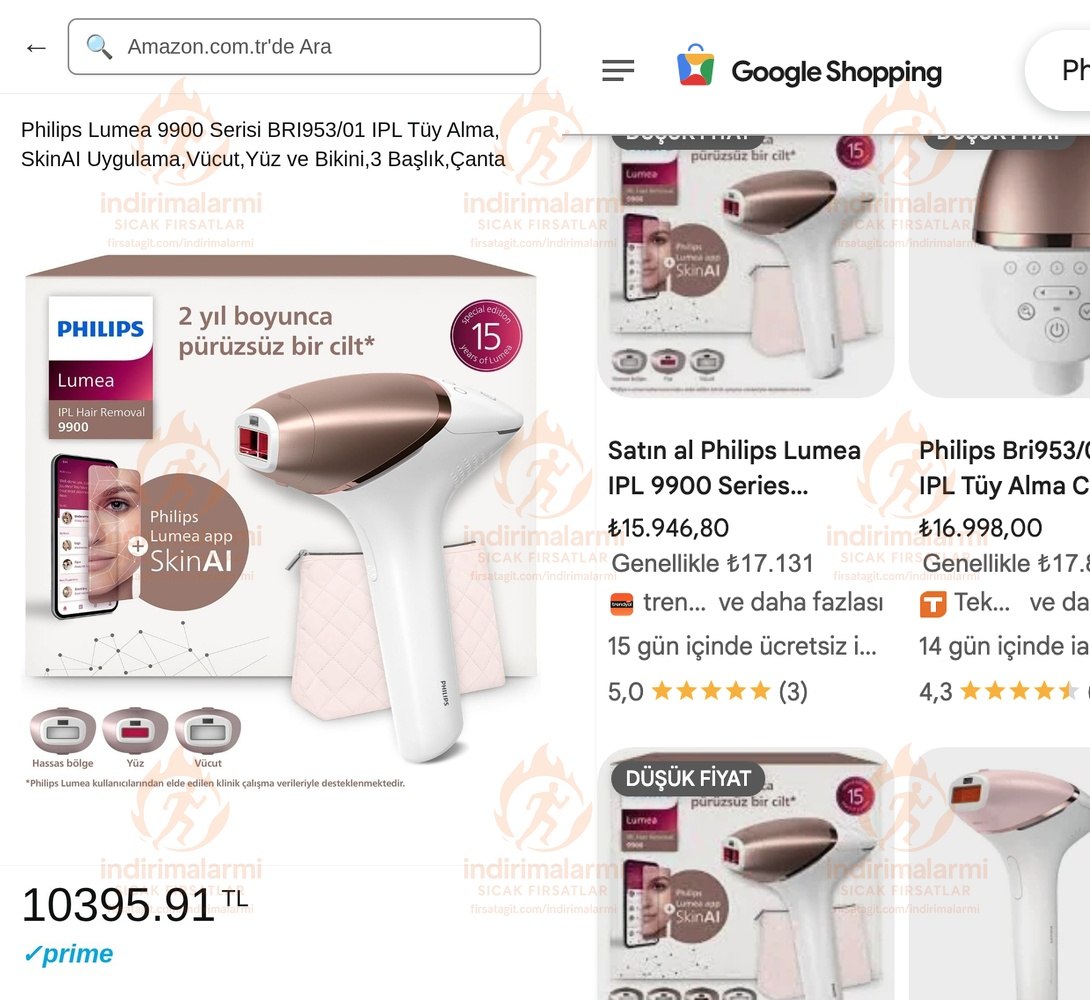 Philips Lumea 9900 Serisi BRI95301 IPL Tüy Alma, SkinAI Uygulama,Vücut,Yüz ve Bi…