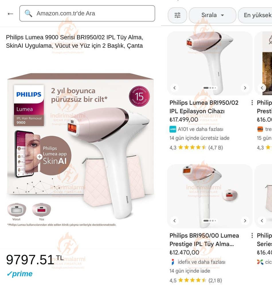 Philips Lumea 9900 Serisi BRI95002 IPL Tüy Alma, SkinAI Uygulama, Vücut ve Yüz i…