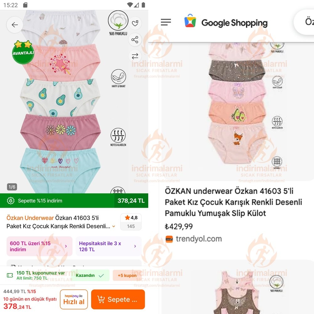 Özkan Underwear Özkan 41603 5li Paket Kız Çocuk Karışık Renkli Desenli Pamuklu S…