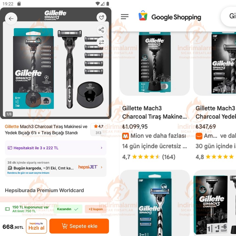 Gillette Mach3 Charcoal Tıraş Makinesi ve Yedek Bıçağı 6lı Tıraş Bıçağı Standı