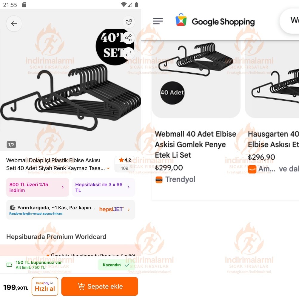 Webmall Dolap Içi Plastik Elbise Askısı Seti 40 Adet Siyah Renk Kaymaz Tasarım i…