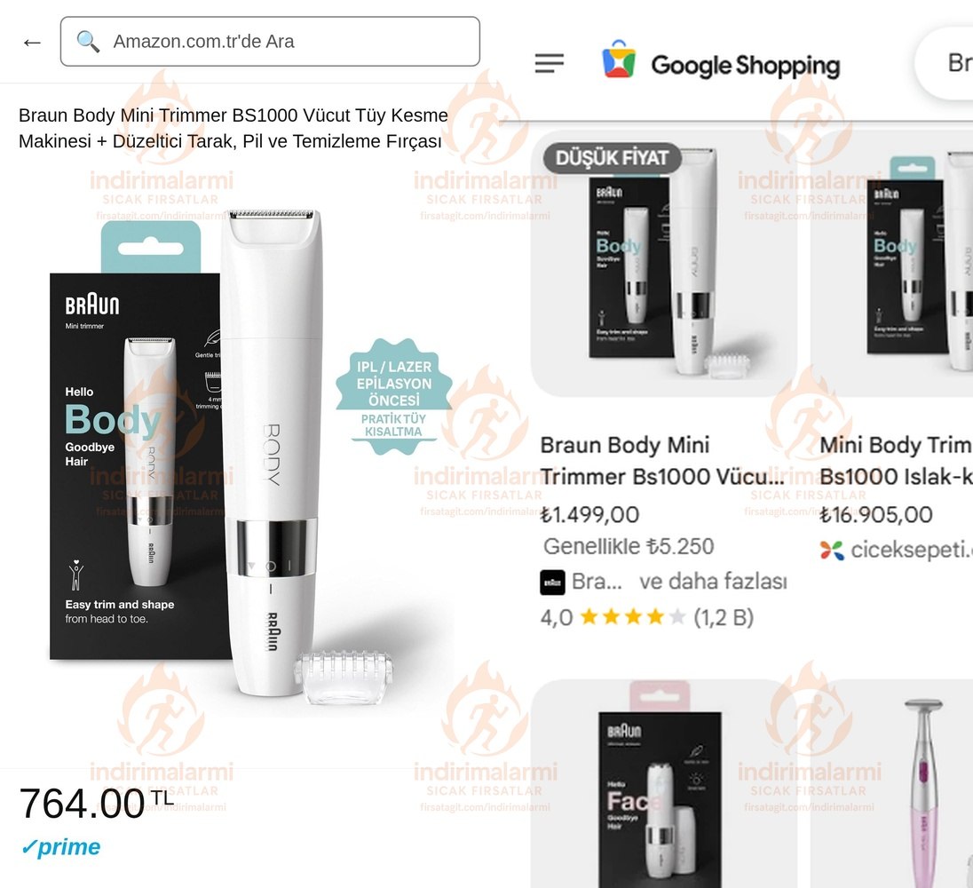 Braun Body Mini Trimmer BS1000 Vücut Tüy Kesme Makinesi Düzeltici Tarak, Pil ve …