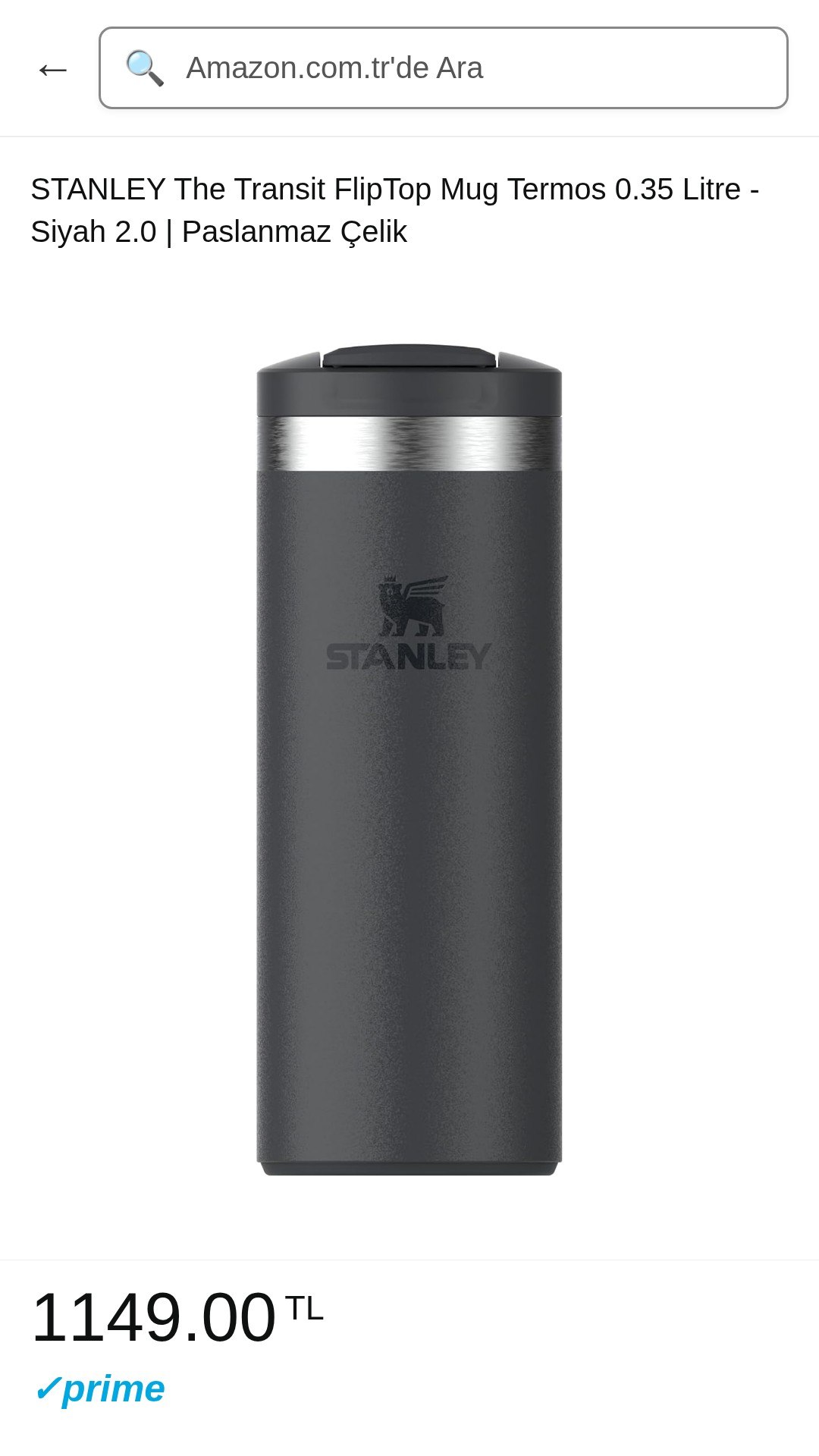 STANLEY The Transit FlipTop Mug Termos 0.35 Litre – Siyah 2.0 Paslanmaz Çelik