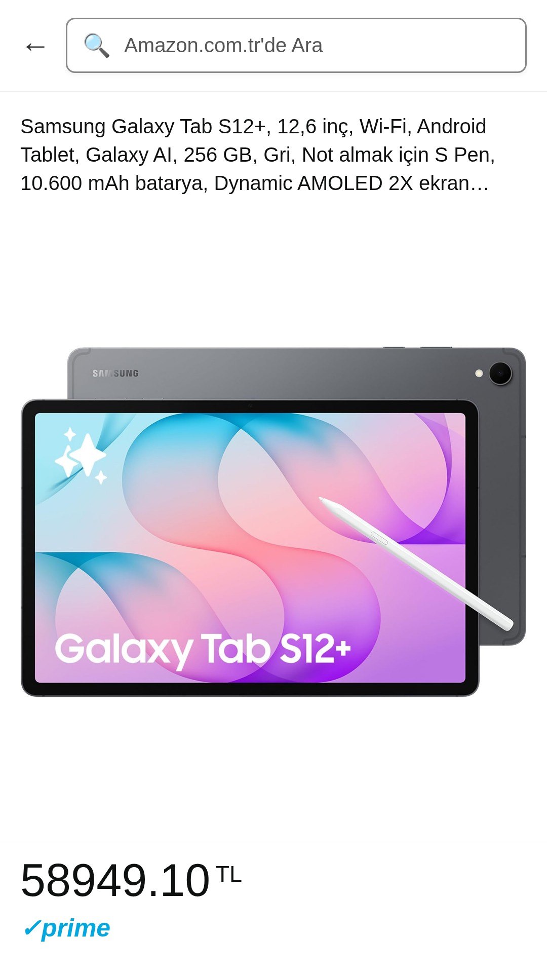 Samsung Galaxy Tab S12, 12,6 inç, Wi-Fi, Android Tablet, Galaxy AI, 256 GB, Gri,…
