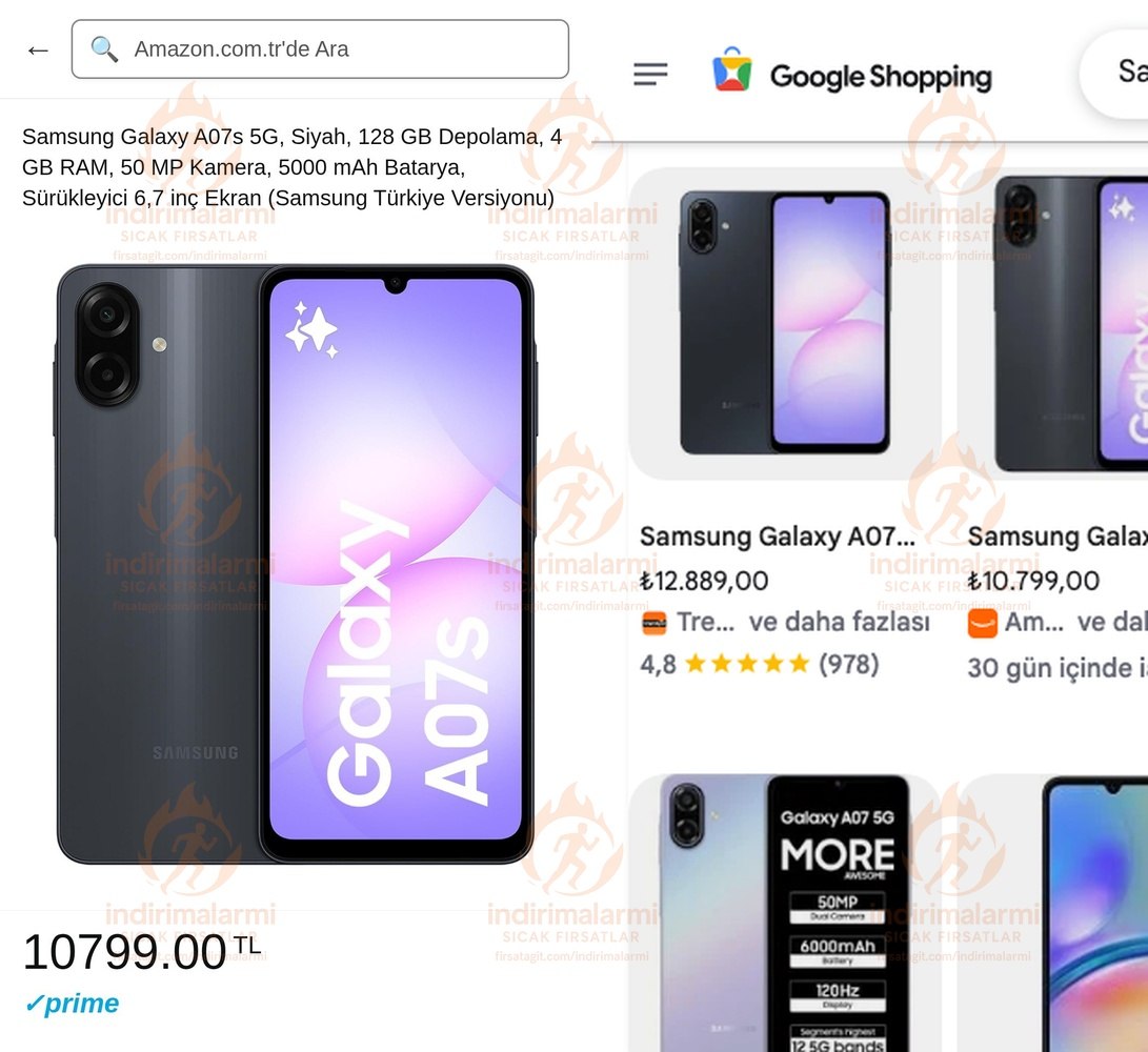 Samsung Galaxy A07s 5G, Siyah, 128 GB Depolama, 4 GB RAM, 50 MP Kamera, 5000 mAh…