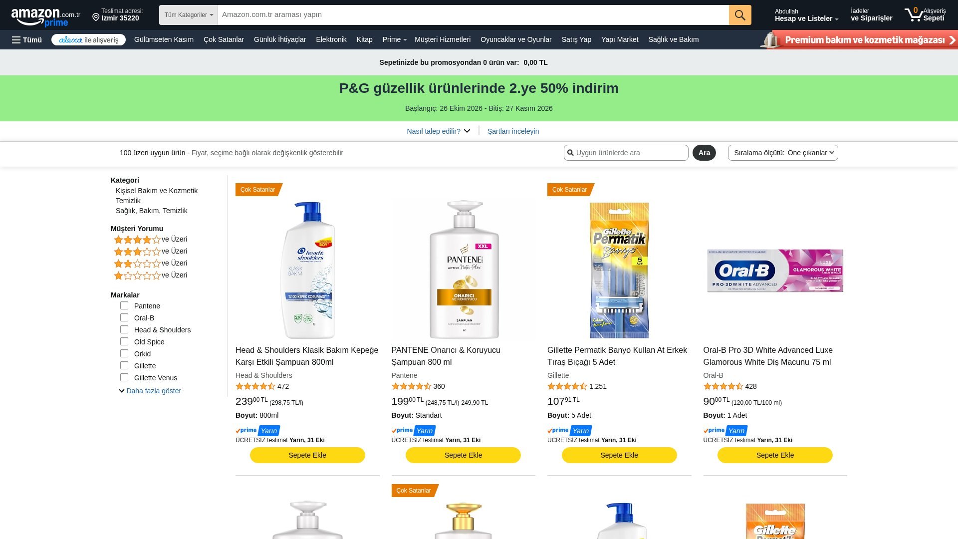 Amazonda PG güzellik ürünlerinde 2.ye 50% indirim