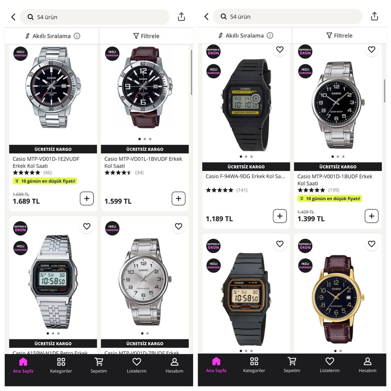 n11 Casio Saatlerde 1500 TL ve üzeri 250 TL kupon, kuponu ürünlerin altından alı…